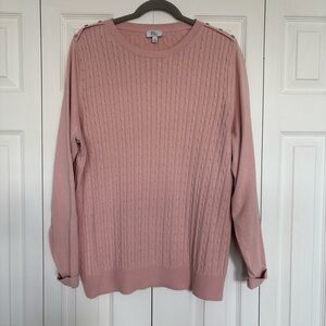 Kim Rogers 100% Cotton Blush Cable Knit Sweater Shoulder Button Detail XL